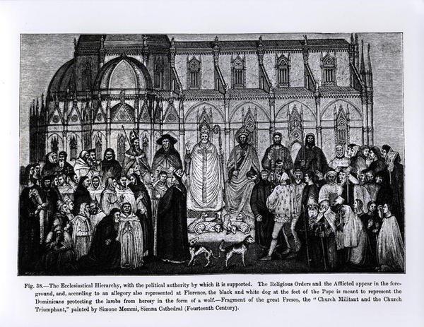 Den kyrkliga hierarkin, från, vetenskap och litteratur under medeltiden och renässansen, skriven och graverad av Paul Lacroix, 1878 av Andrea di Bonaiuto fl.1342 77 after Andrea di Bonaiuto fl.1342 77 after