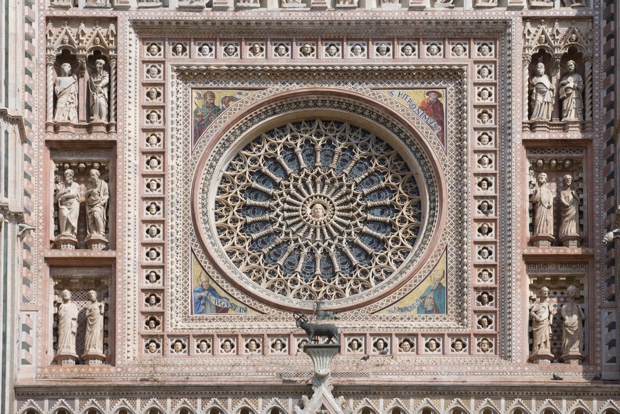 Rosfönster, Santa Maria Assunta-katedralen, Orvieto, Umbrien, Italien av Andrea di Cione Orcagna