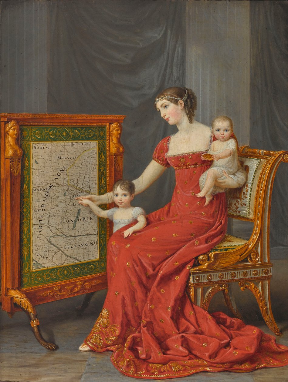 Prinsessan Augusta av Bayern (1788-1851), hertiginna av Leuchtenberg, med döttrarna Joséphine och Eugénie av Andrea the Elder Appiani