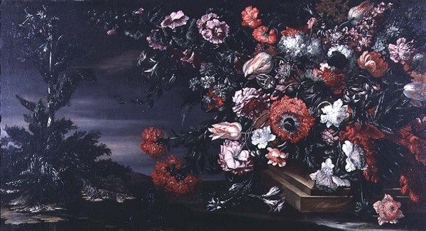 Stilleben av blommor i en stenvas av Andrea the Elder Scacciati