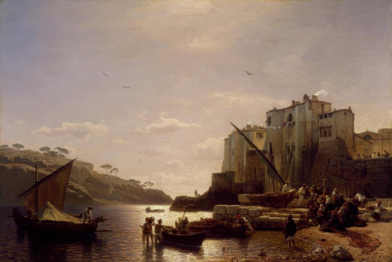 A.Achenbach, Neapolitanska fiskare nära Neapel av Andreas Achenbach