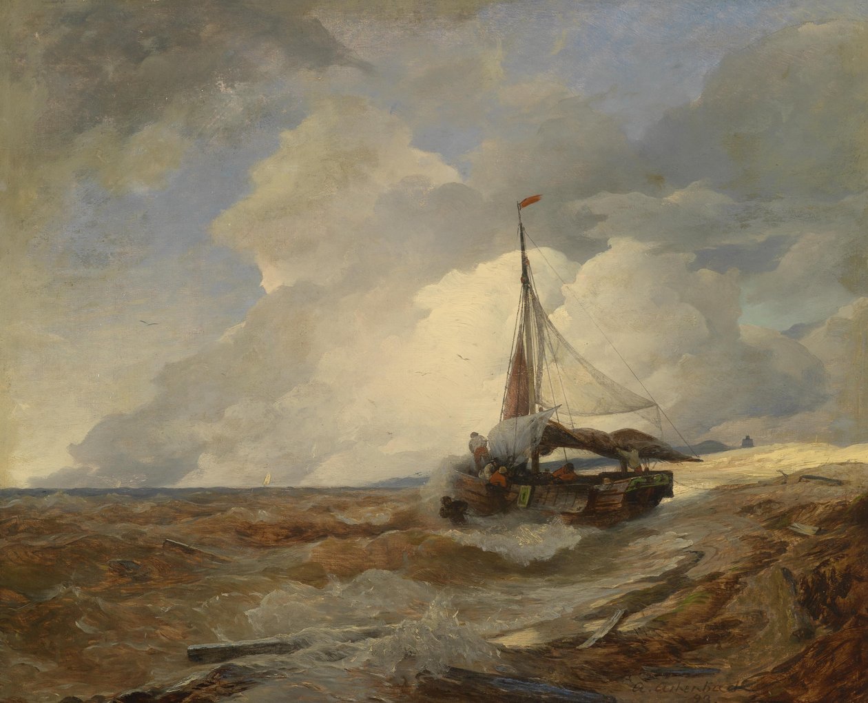 Fiskebåt i nöd av Andreas Achenbach