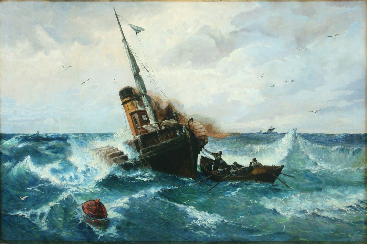 Raddampfer in stürmischer See av Andreas Achenbach