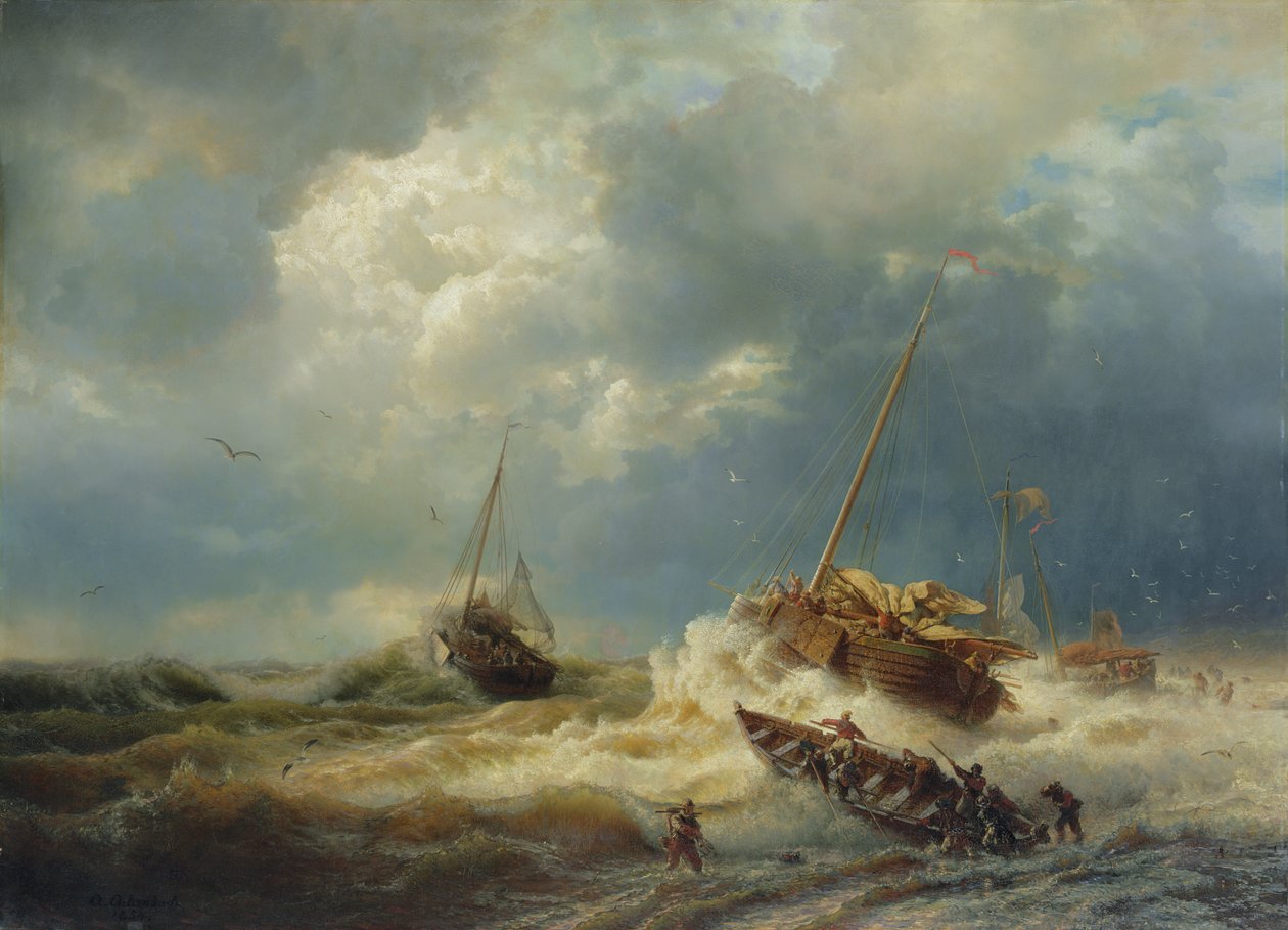 Fartyg i en storm på den holländska kusten, 1854 av Andreas Achenbach