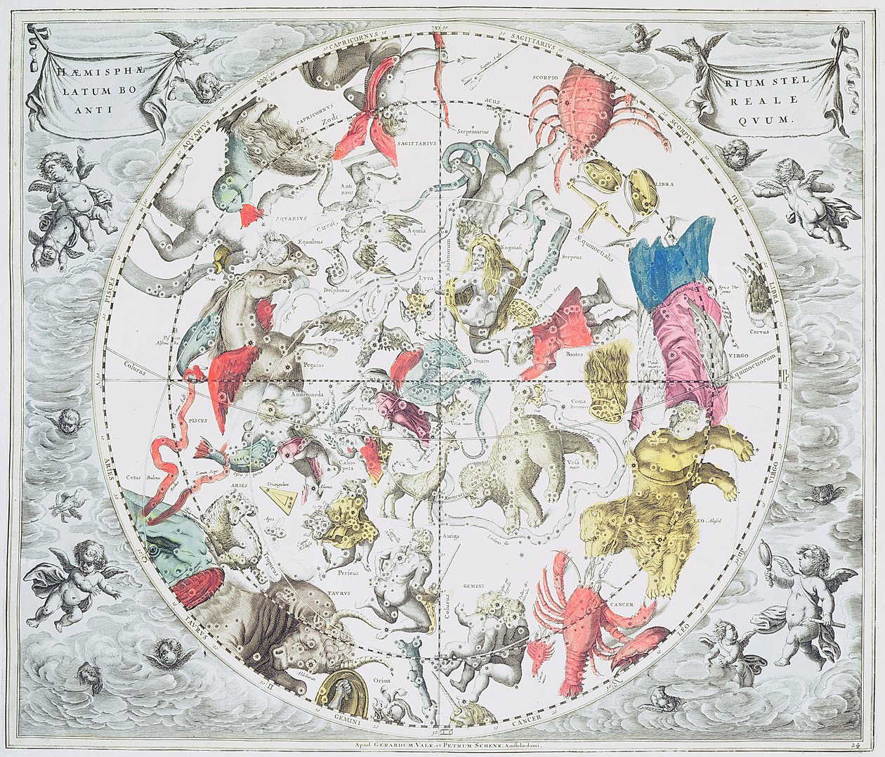 Himmelsk planisfär som visar zodiakens tecken, från puben "The Celestial Atlas, eller The Harmony of the Universe" (atlas coelestis seu harmonia macrocosmica). av Joannes Janssonius, Amsterdam, 166 av Andreas Cellarius