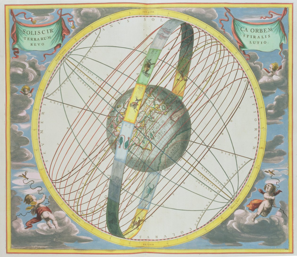 Karta som kartlägger månens omloppsbana runt jorden, från puben "A Celestial Atlas, or The Harmony of the Universe" (Atlas coelestis seu harmonia macrocosmica). av Joannes Janssonius, Amsterdam, 1660-61 av Andreas Cellarius