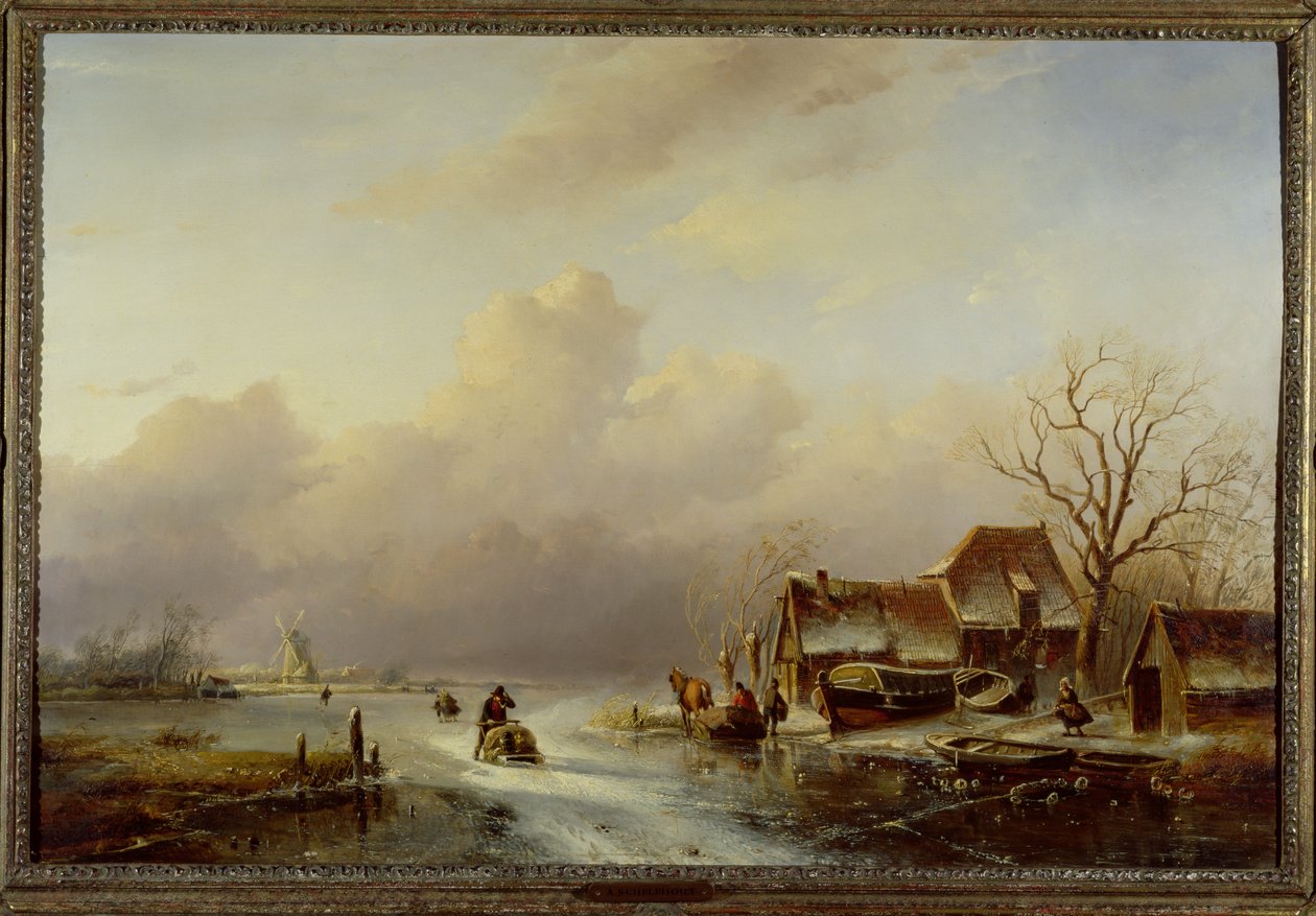 Holländskt vinterlandskap av Andreas Schelfhout