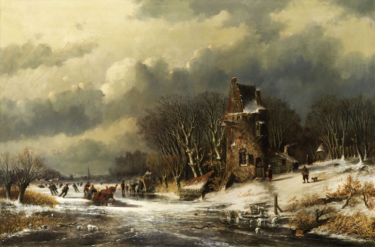 Holländskt landskap med figurer av Andreas Schelfhout