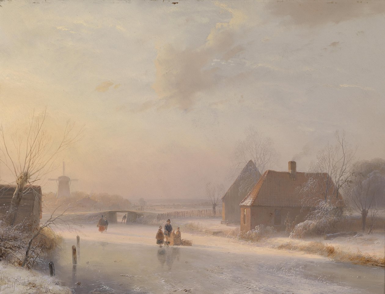 Holländische Winterlandschaft mit Eisläufern av Andreas Schelfhout