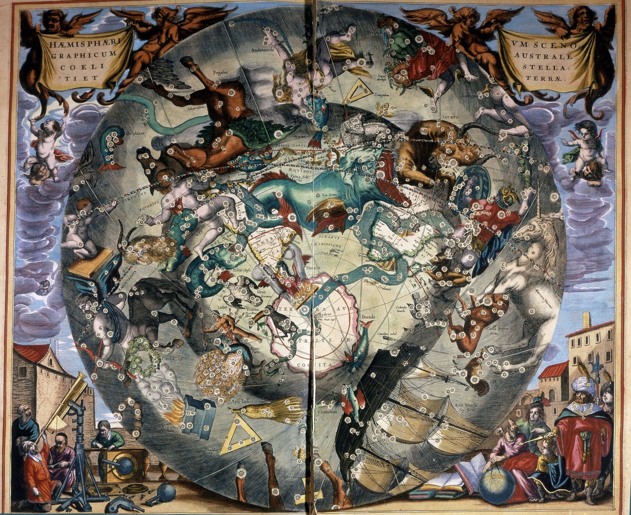 Representation av södra halvklotet av Cellarius. 1600-talsbok. av Andreas (after) Cellarius