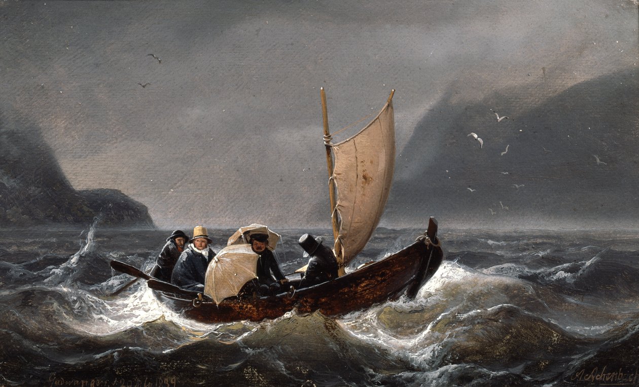 Artister i stormigt väder i Sognefjorden av Andreas Achenbach