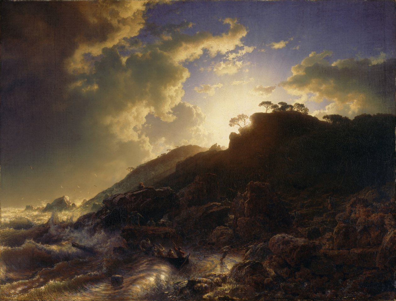 Franska: Coucher de soleil après une tempête sur la côte de la Sicile Solnedgång efter en storm på Siciliens kust av Andreas Achenbach