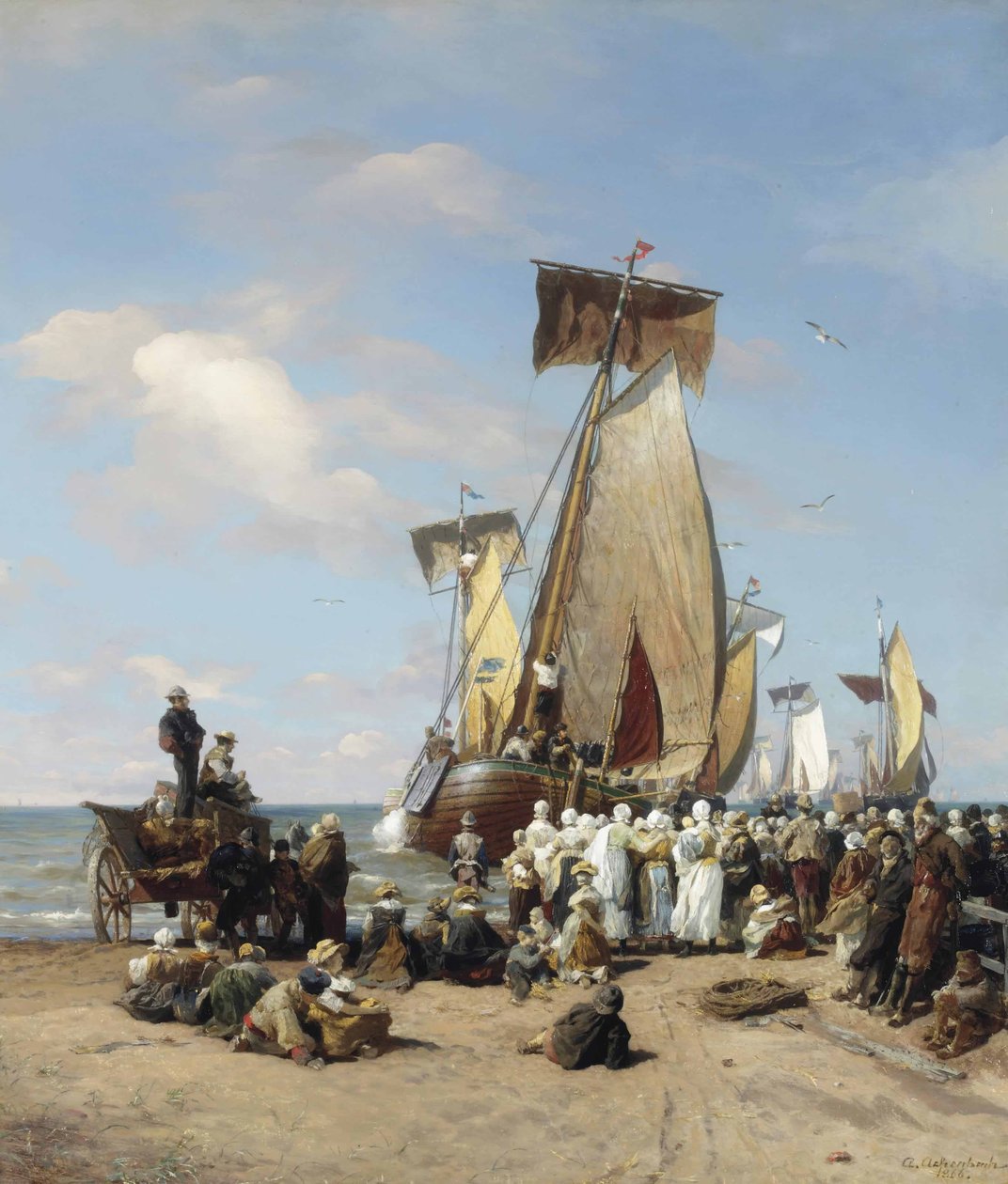 Tyska: Ausfahrt der Heringsflotte Farväl till flottan av Andreas Achenbach