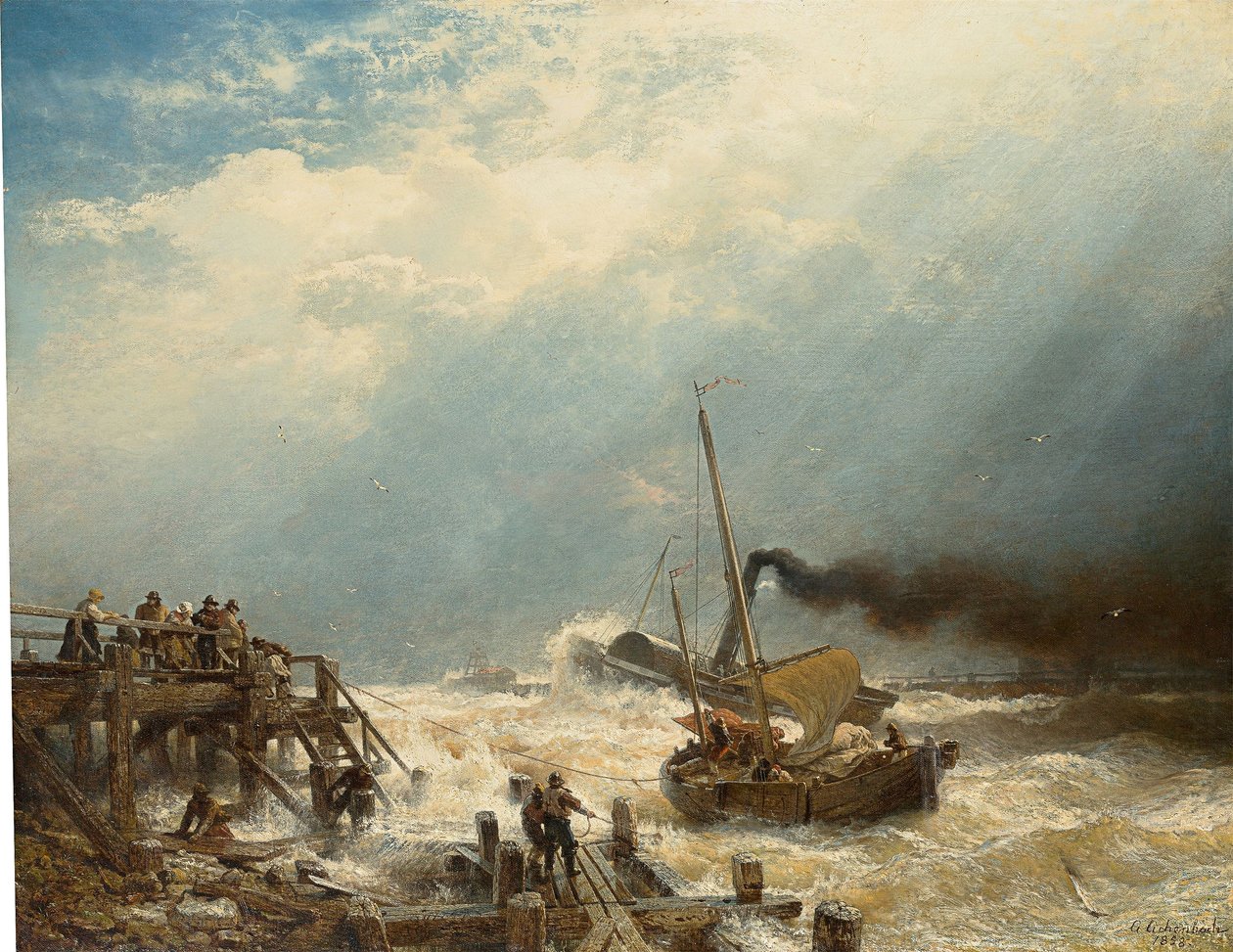 Tyska: Hamnen i Ostende. 1858 Hamnen i Ostende av Andreas Achenbach