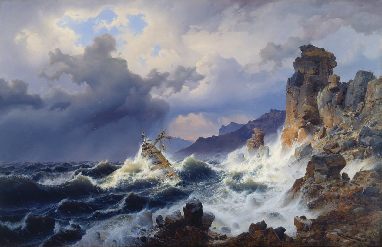 Storm på havet utanför Norges kust av Andreas Achenbach