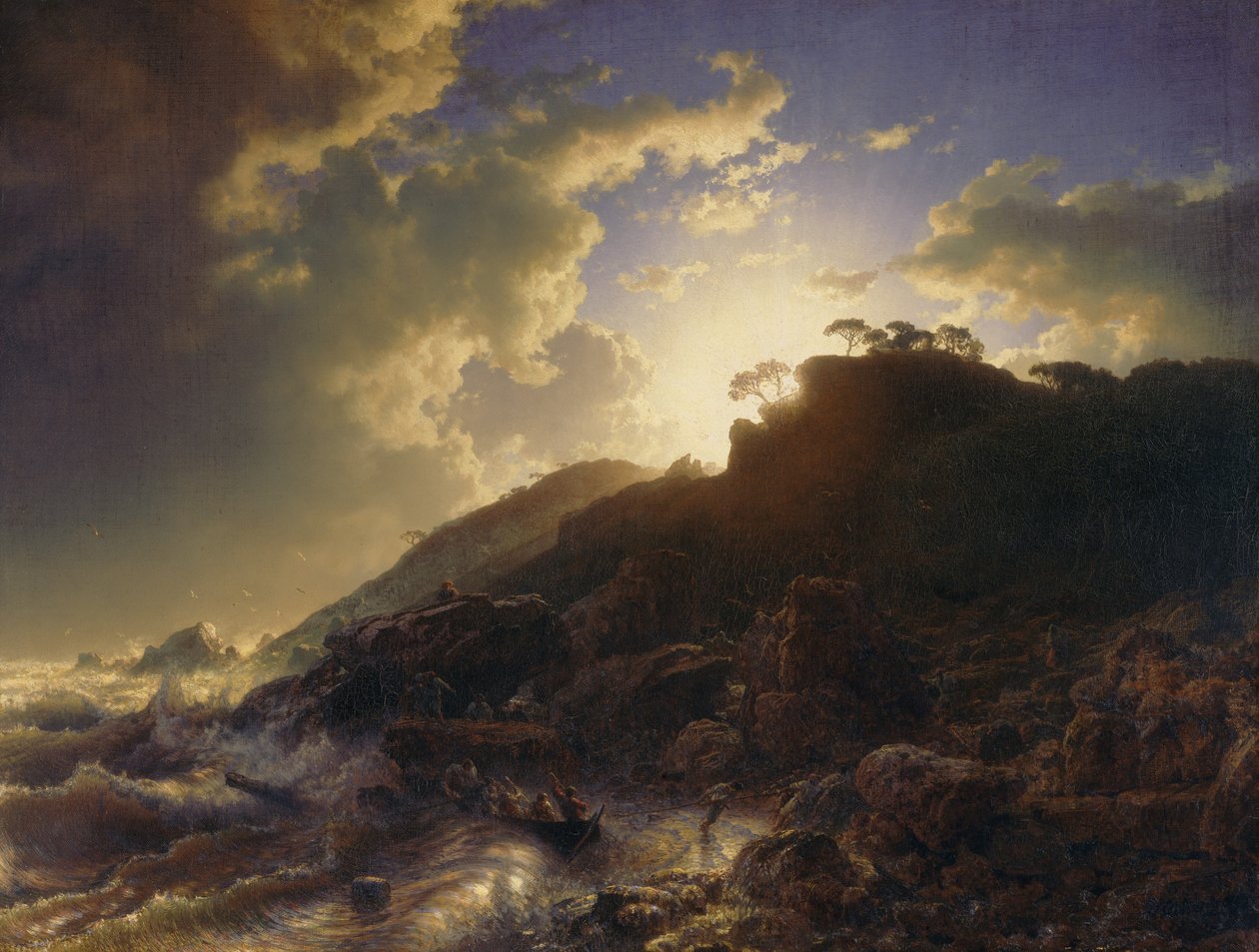 Solnedgång efter en storm på Siciliens kust, 1853. av Andreas Achenbach