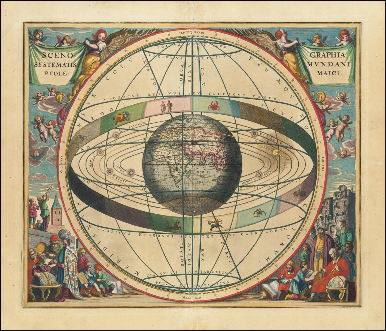 1660 års himmelskarta - Scenographia Systematis Mundani Ptolemaici av Andreas Cellarius