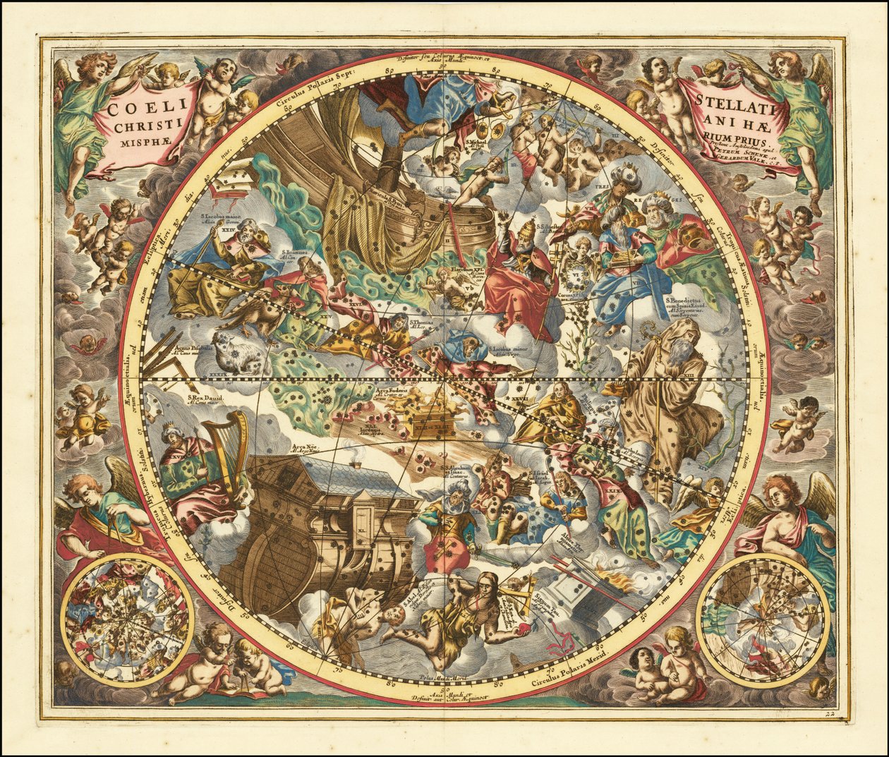 1660 års himmelskarta över stjärnbilder enligt kristen symbolik av Andreas Cellarius