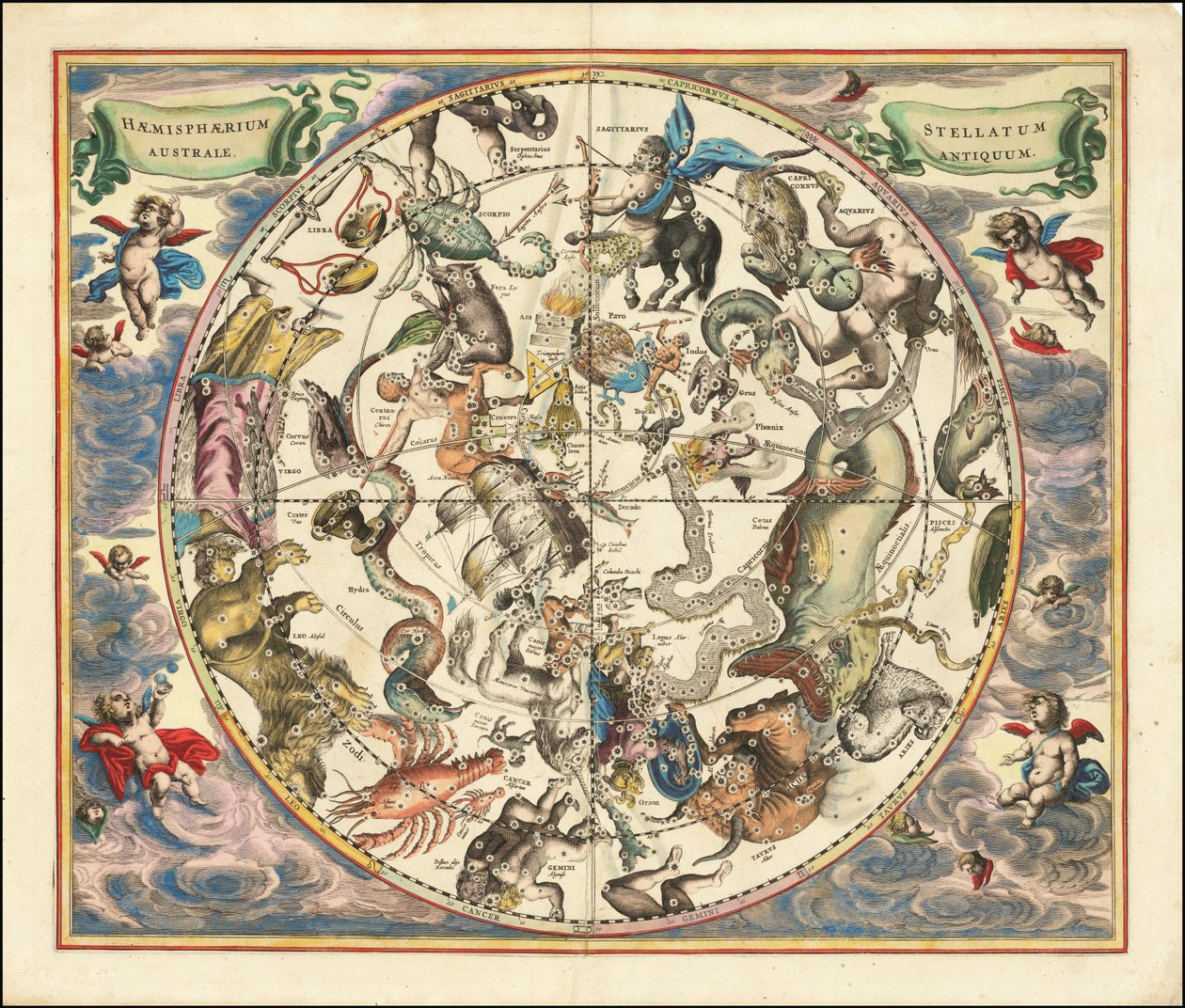 1660 års himmelskarta över stjärnbilderna på södra halvklotet av Andreas Cellarius