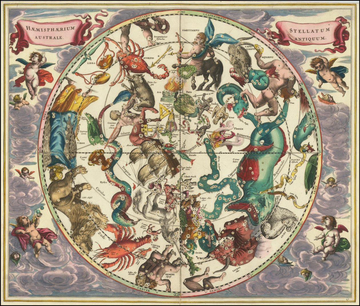 1661 års himmelskarta över södra stjärnhimlen av Andreas Cellarius av Andreas Cellarius