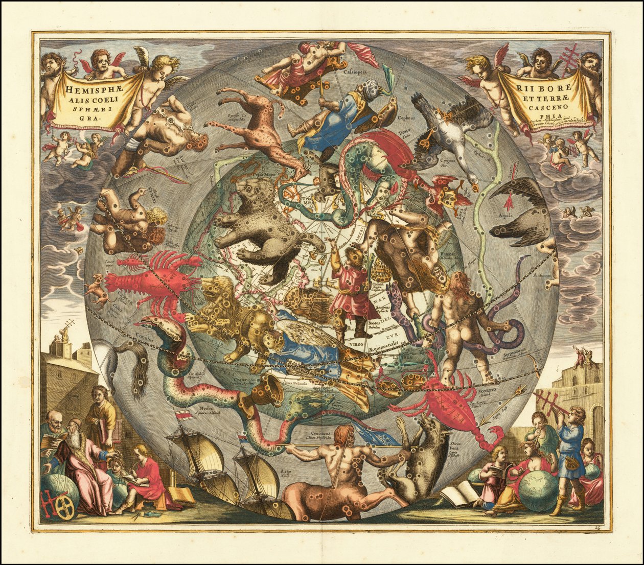 1708 års himlakarta - Haemisphaerii Borealis Coeli et Terrae Sphaeri Cascenographia av Andreas Cellarius