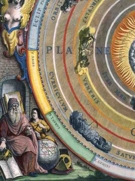 En astronom, detalj från en karta över planeterna, från puben "The Celestial Atlas, or The Harmony of the Universe" (Atlas coelestis seu harmonia macrocosmica). av Joannes Janssonius, Amsterdam av Andreas Cellarius