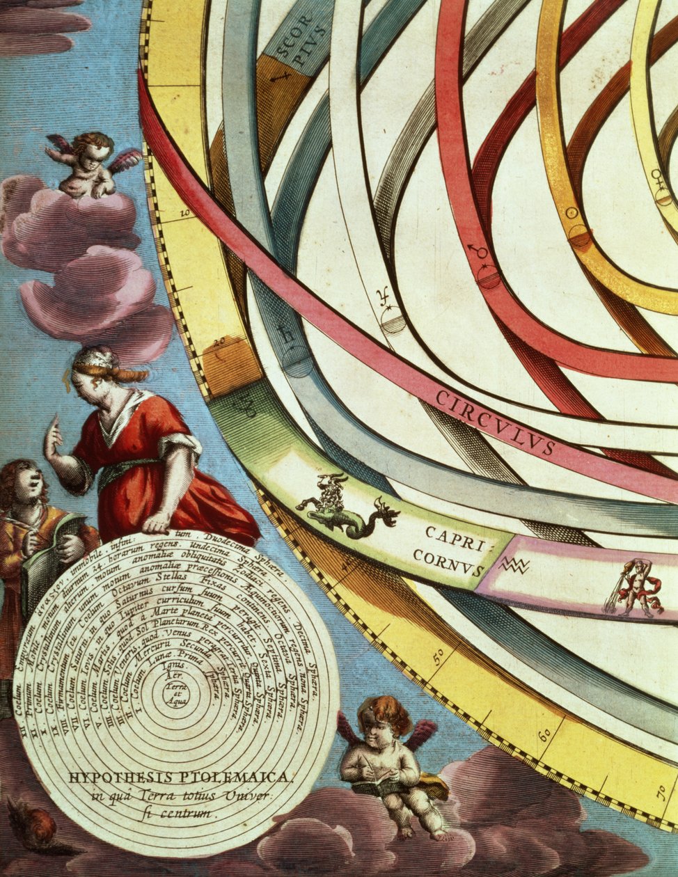 Hörndetalj av en geocentrisk karta, som visar de ptolemaiska systemen från 