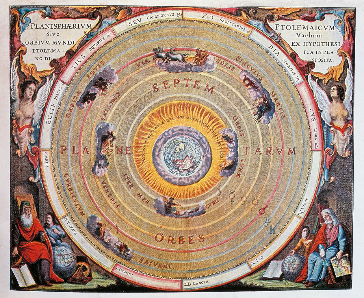 Världskarta, studie av jorden utifrån Ptolemaios teorier av Andreas Cellarius