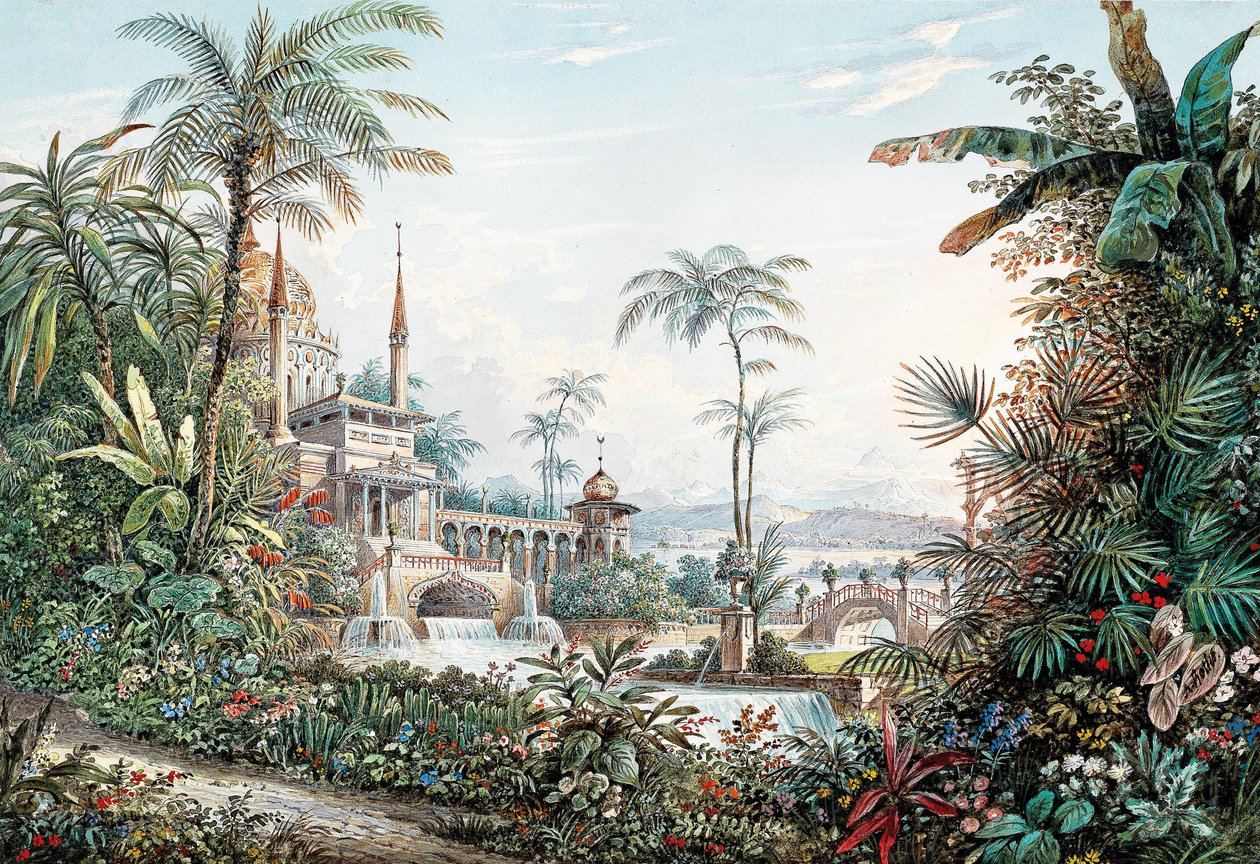 Scenografi för operan Bortförandet från Seraglio av Wolfgang Amadeus Mozart, 1842. av Andreas Leonhard Roller