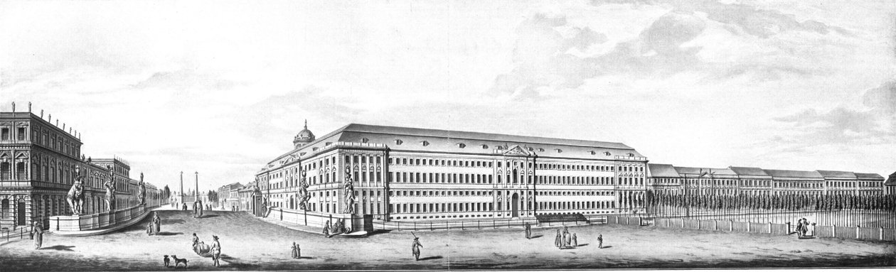 Vy över Breite Brücke genom Breite Straße mot Neustädter Tor av Andreas Ludwig Kruger