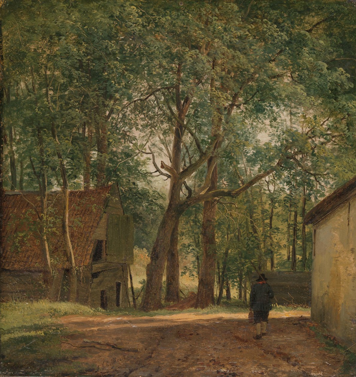Gård Gård av Andreas Schelfhout (signed by artist)