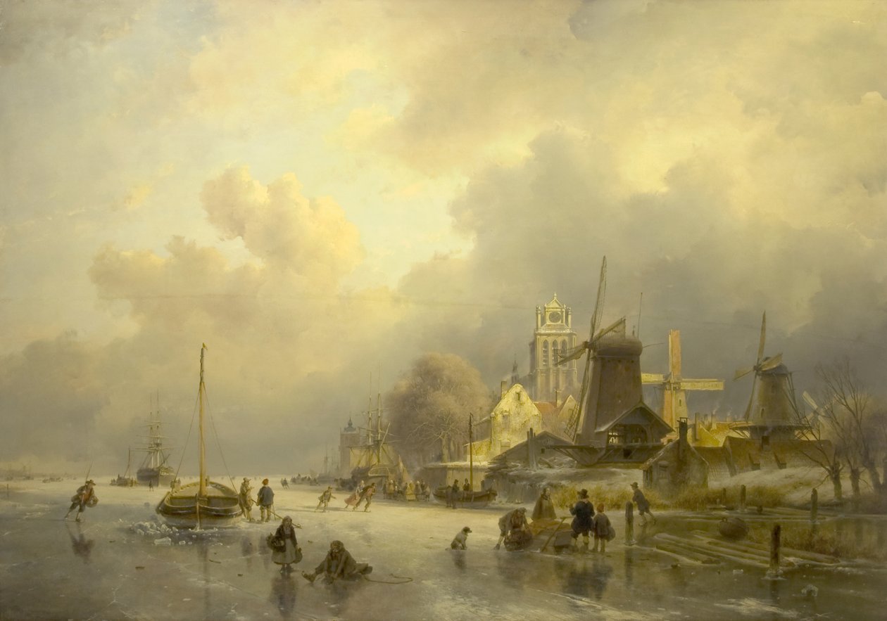 Utsikt över Dortrecht, Sågverket, 1843 av Andreas Schelfhout