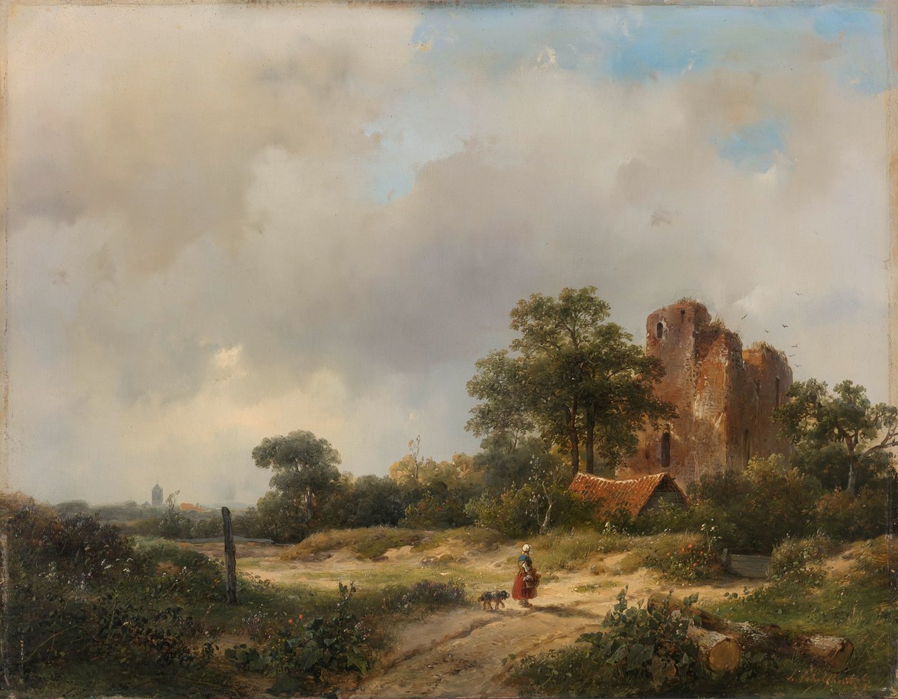 Landskap med ruinerna av Brederode slott i Santpoort av Andreas Schelfhout