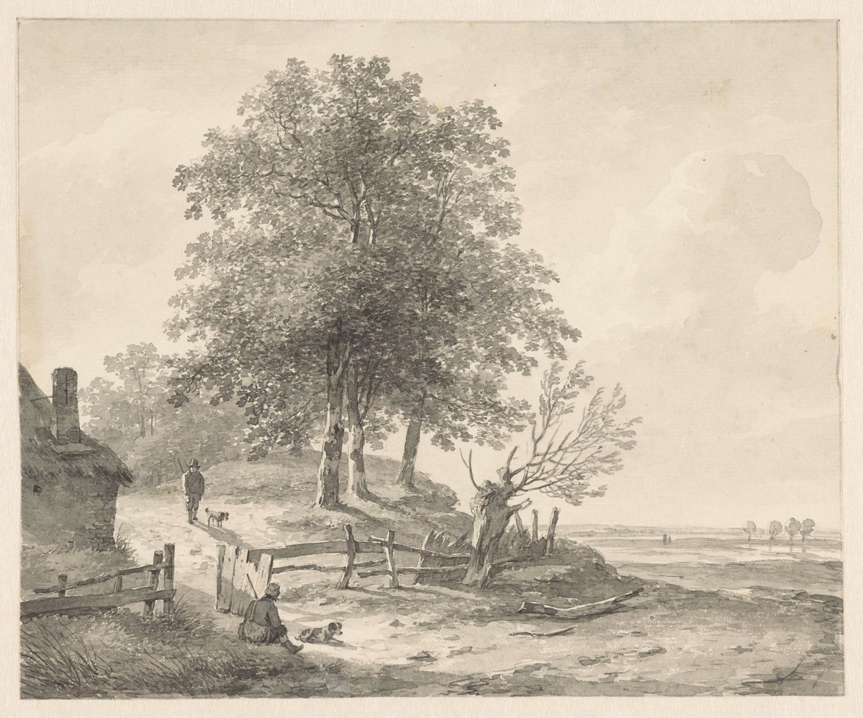 Landskap med ett hus på en kulle av Andreas Schelfhout