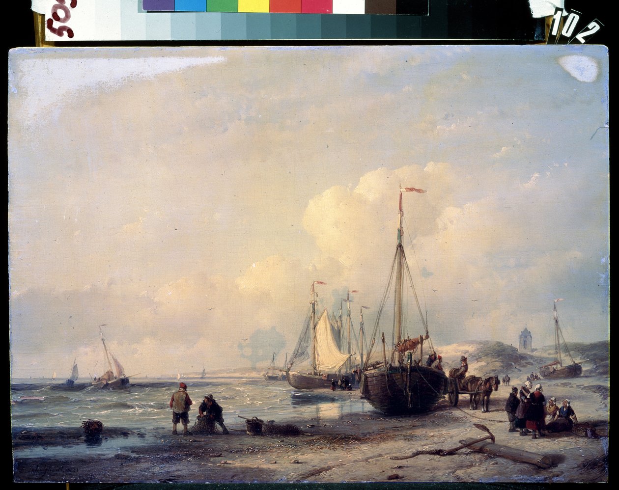 Havslandskap. Målning av Andreas Schelfhout (1787-1870). Olja på duk av Andreas Schelfhout