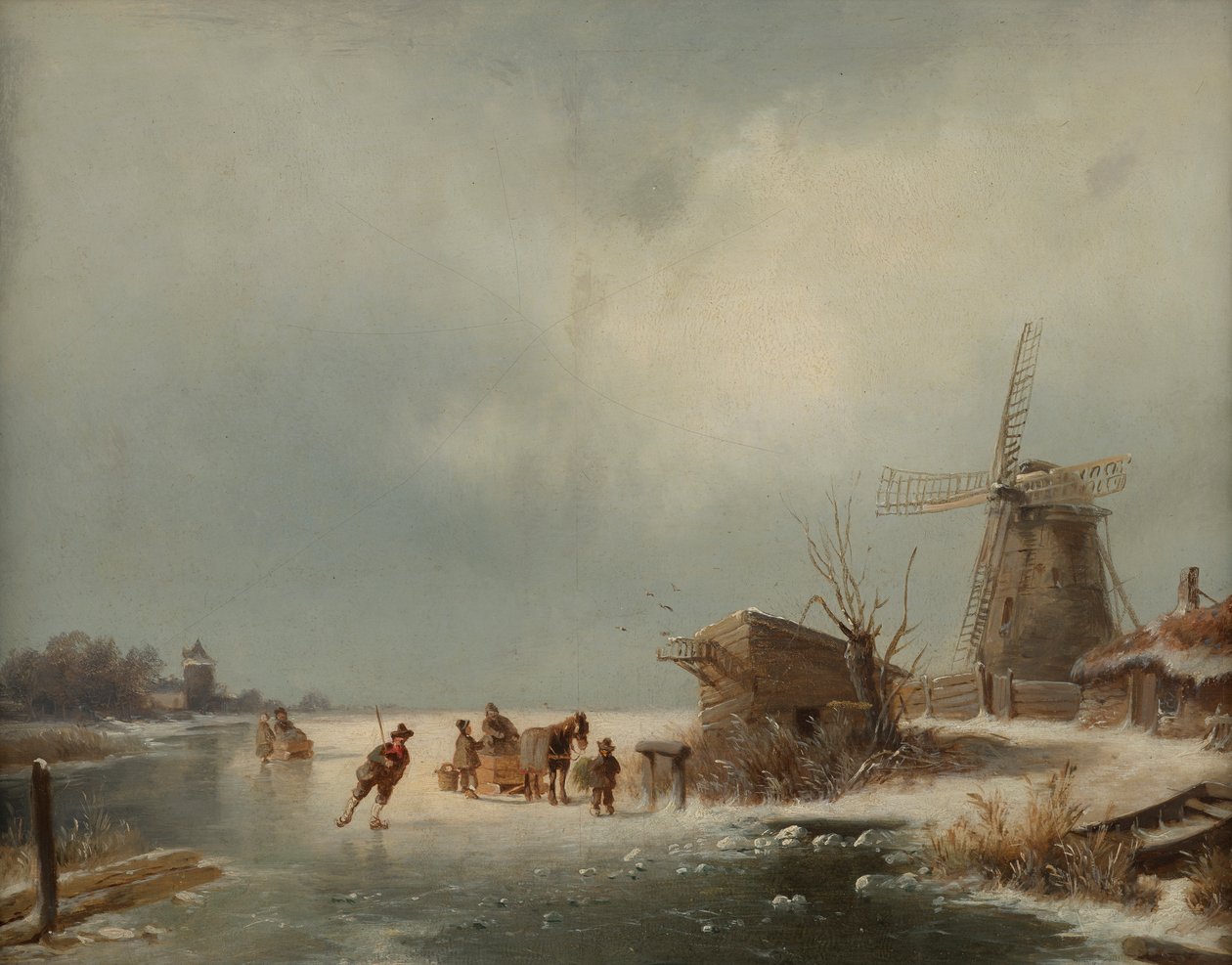 Vinterlandskap med skridskoåkare av Andreas Schelfhout