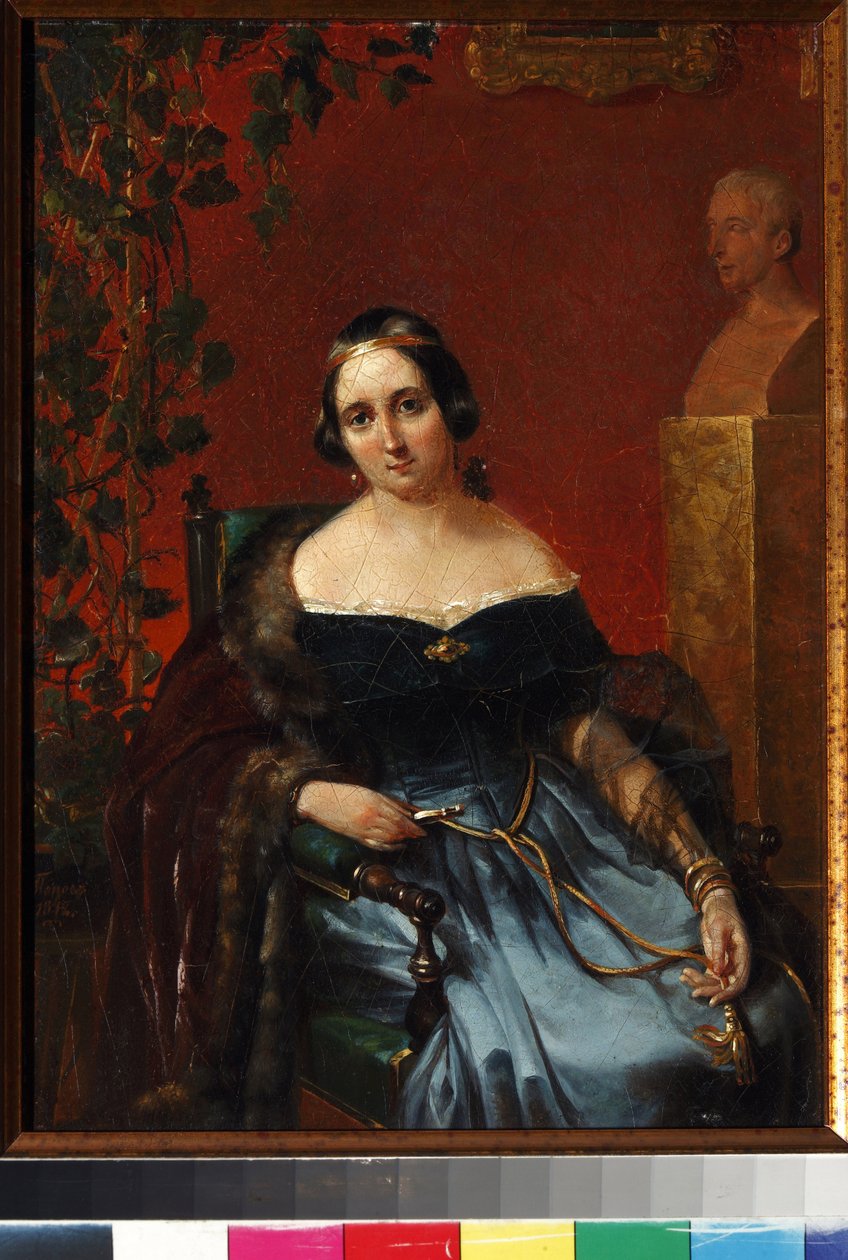 Porträtt av Anna Alexeevna Andrault (1808-1888), född Olenina par Popov, Andrei Andreyevich (1832-1896). Olja på kartong av Andrei Andreevich Popov