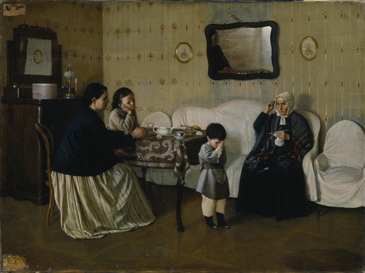 En familjemorgon. Lär barnet att be, 1871 av Andrei Antipovich Rumyantsev