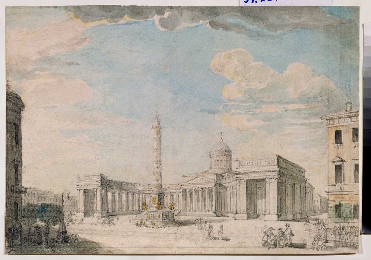 La cathedrale Notre Dame de Kazan (Notre-Dame-de-Kazan) a Saint Petersburg (Kazan-katedralen i St Petersburg) - Verk av Andrei Nikiforovich Voronikhin (Voronikhine) (1759-1814), penna och akvarell på papper, cirka 1800, Rysk konst 1700-1800-talet, cl av Andrei Nikiforovich Voronikhin