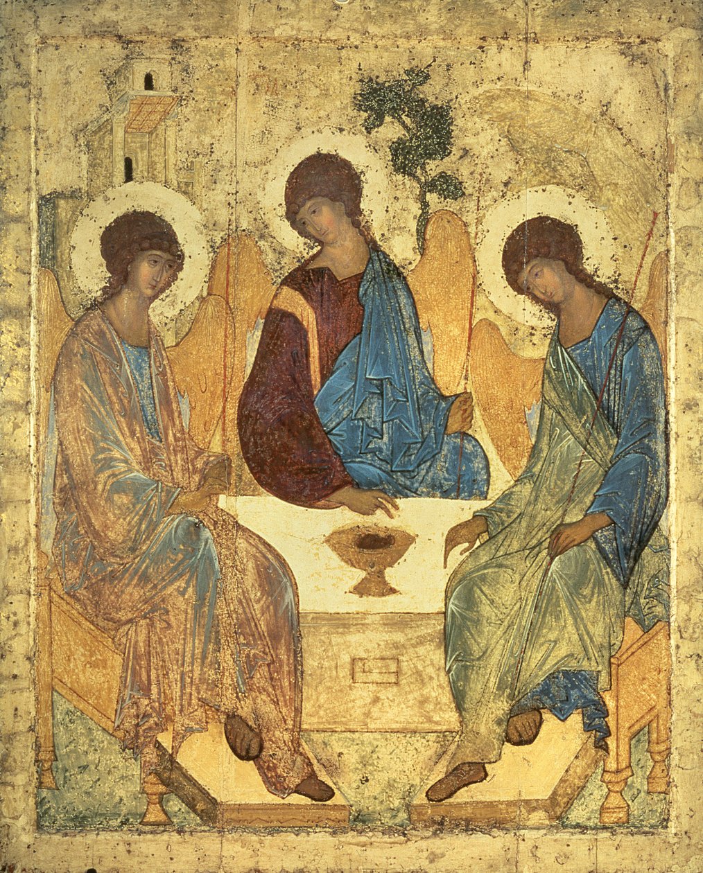 The Holy Trinity, 1420-talet (tempera på panel) (för kopia se 40956) av Andrei Rublev