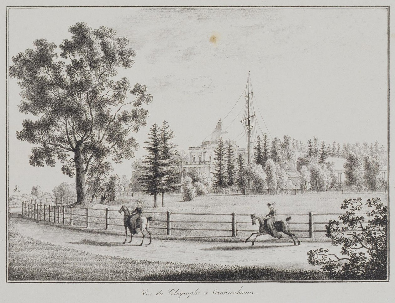 Utsikt över kälkpaviljongen och telegrafen i Oranienbaum, 1821-1822 av Andrei Yefimovich Martynov