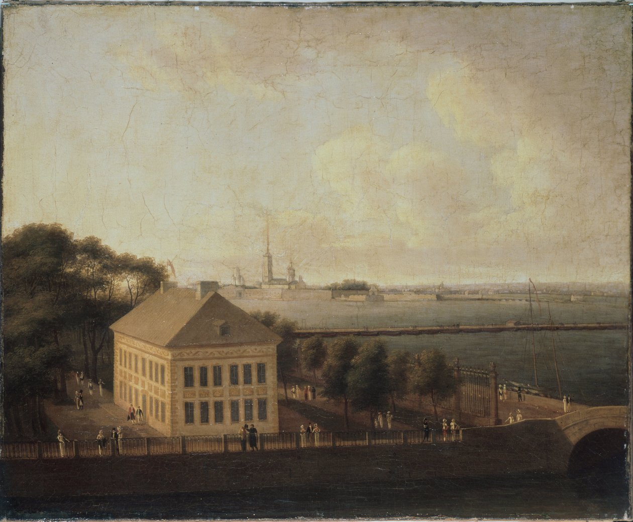 Utsikt över Neva och Peter I:s sommarpalats (1672-1725), Sankt Petersburg (Utsikt över Neva och Peter I:s sommarpalats) - Målning av Andrei Yefimovich Martynov (1768-1826), olja på duk, rysk konst av Andrei Yefimovich Martynov