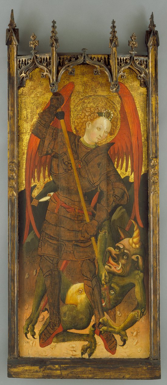Saint Michael fighting the Dragon, c.1400 (tempera på panelen) av Andres Marcal de Sas