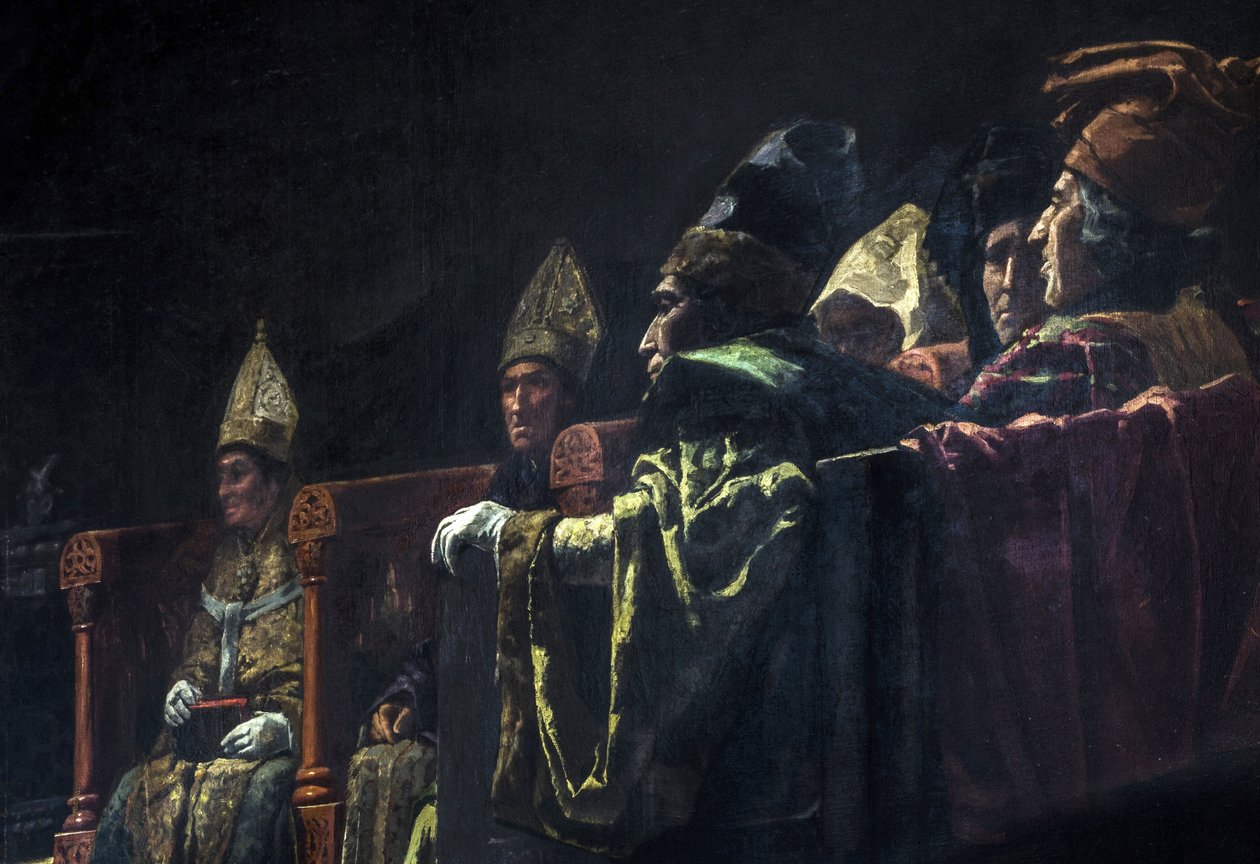 Compromis de Caspe (1412) - Historiemålning: The Compromise of Caspe par Parlade y Heredia, Andres (1859-1933) av Andres Parlade y Heredia