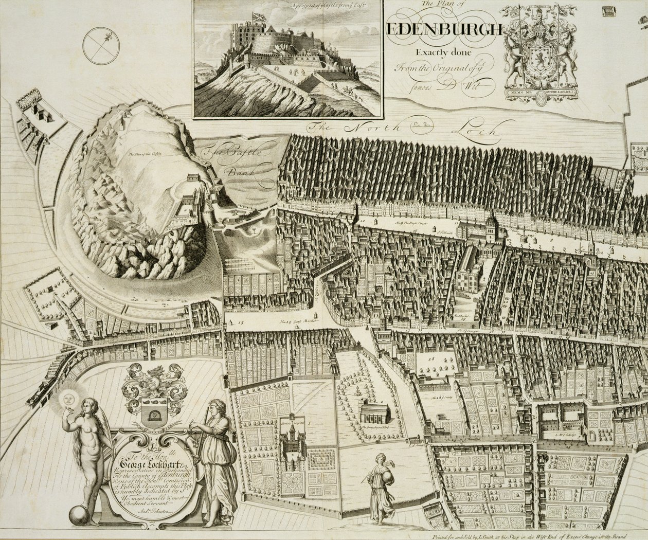 Plan över Edinburgh, utgiven av John Smith (ca 1652-1742) ca 1710 av Andrew Johnston