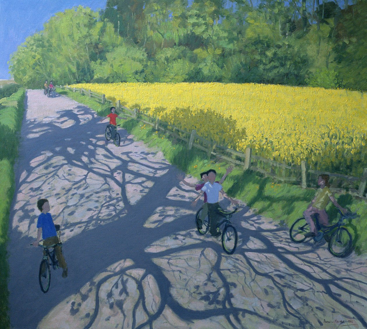 Cyklister och Yellow Field, Kedleston, Derby av Andrew Macara