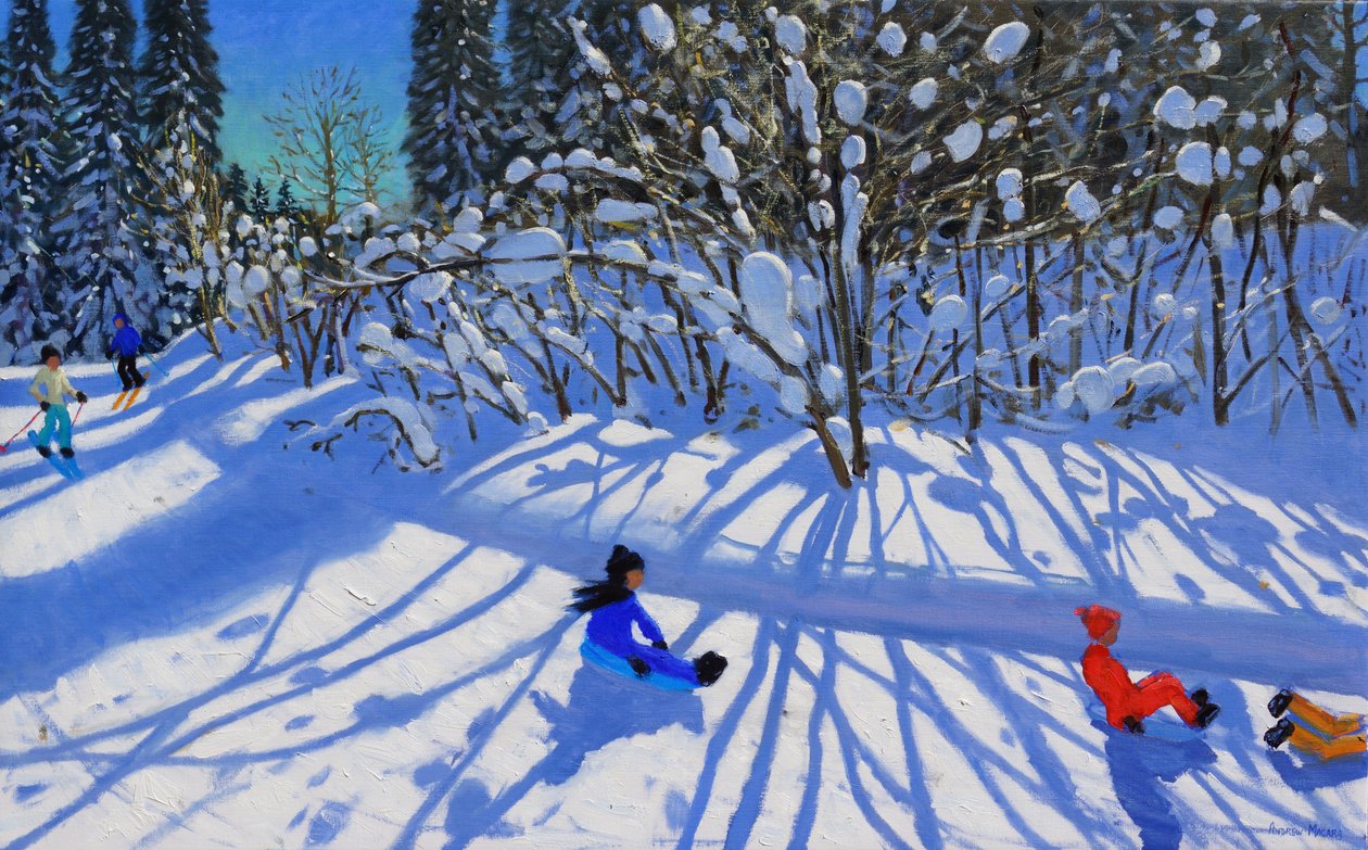 Pulka och åka skidor längs leden, Morzine, av Andrew Macara