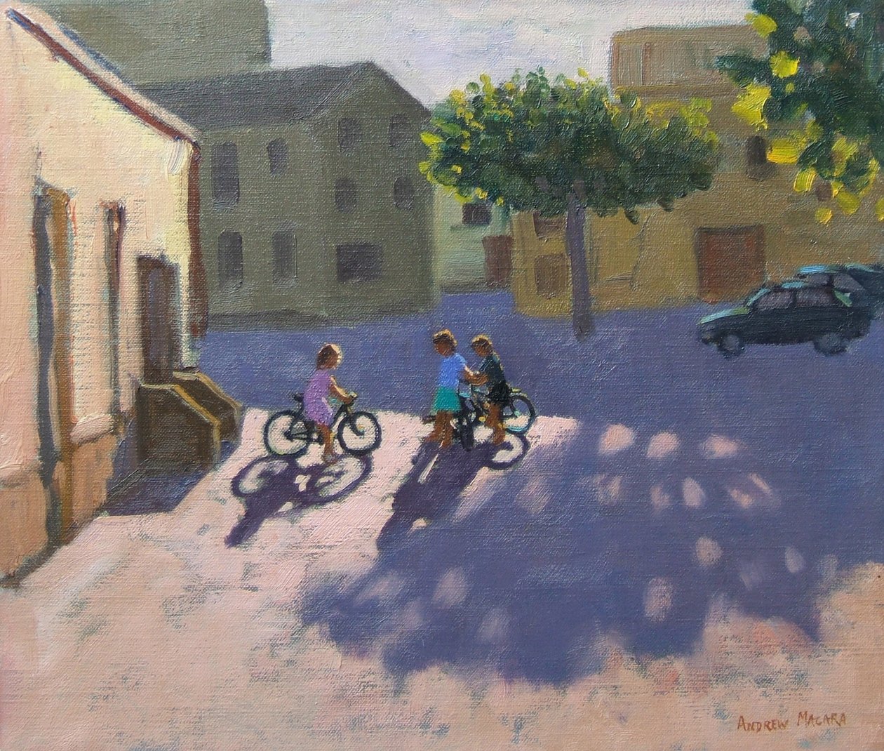 Tre barn med cyklar, Spanien av Andrew Macara