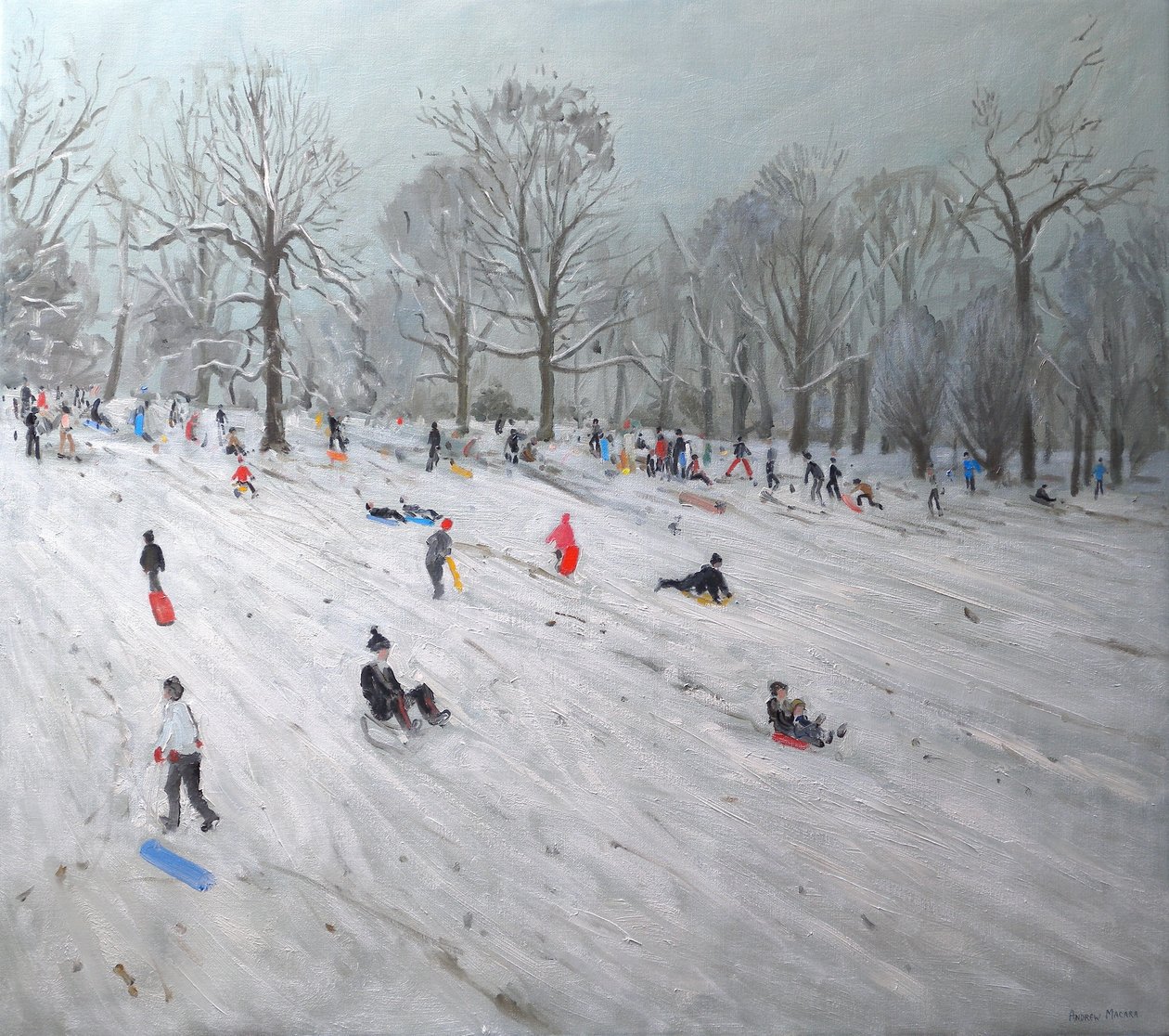 Tobogganing, Darley Park, 2009 (olja på duk) av Andrew Macara