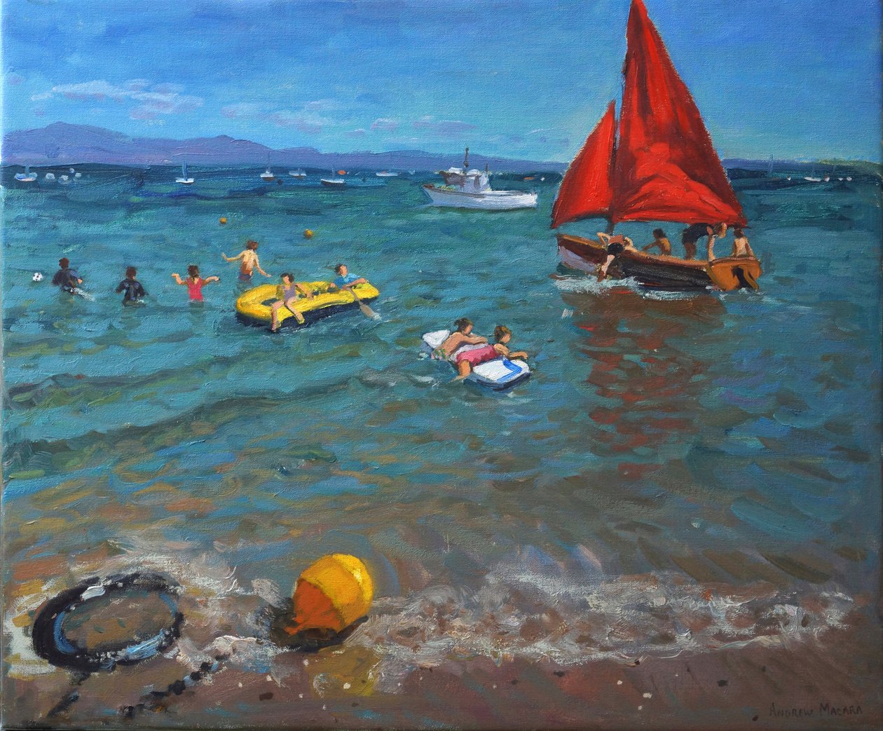 Gul boj och röda segel, Abersoch av Andrew Macara